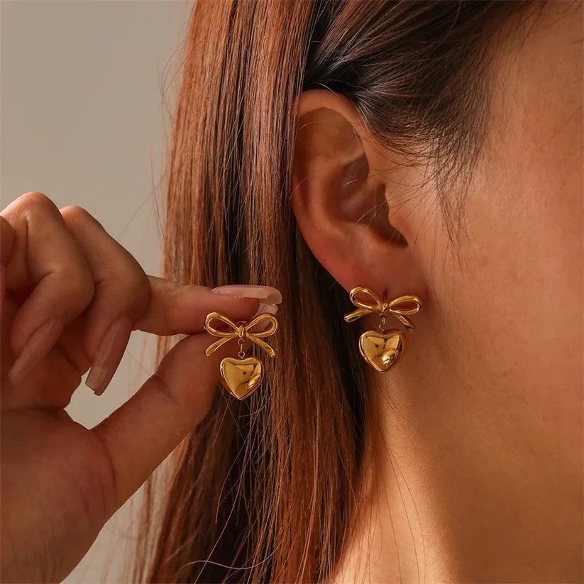 Tied in Love-Heart Bow Earrings