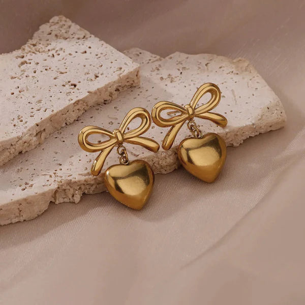 Tied in Love-Heart Bow Earrings