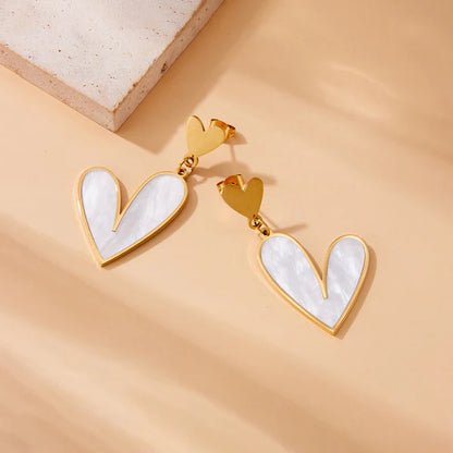 White Heart Drop Earrings
