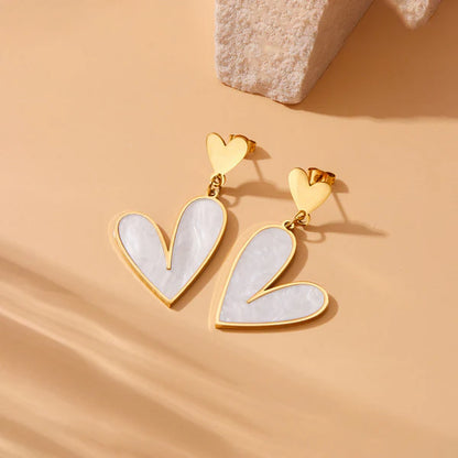 White Heart Drop Earrings