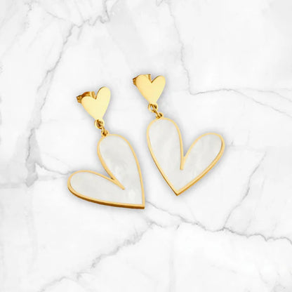 White Heart Drop Earrings