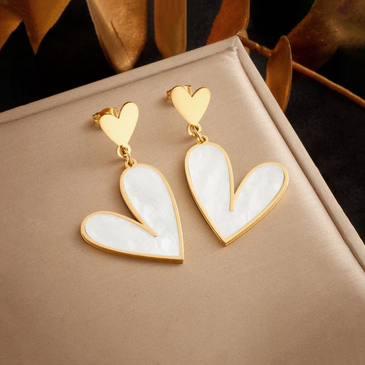 White Heart Drop Earrings