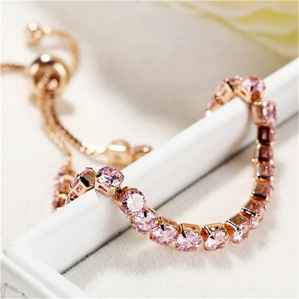 Rose blush adjustable crystal bracelet